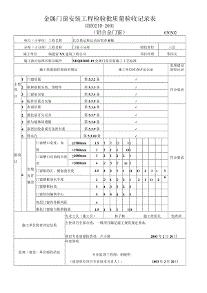 金属门窗安装工程检验批质量验收记录表.docx