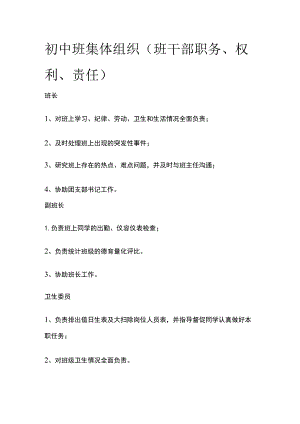 初中班集体组织（班干部职务、权利、责任）(全).docx