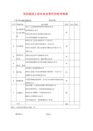 项目部泥工班长安全责任目标考核表.docx