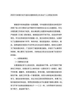 2023年X银行班子成员主题教育民主生活会个人对照发言材料.docx