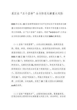 某区在“五个坚持”全力防范化解重大风险.docx