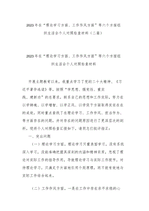 2023年在“理论学习方面、工作作风方面”等六个方面组织生活会个人对照检查材料(二篇).docx