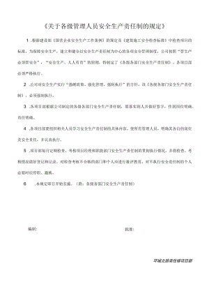 关于各级管理人员安全责任制的规定模板范文.docx