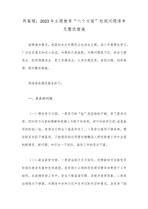 两篇稿：2023年主题教育“六个方面”检视问题清单及整改措施.docx