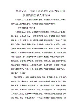 经验交流：打造人才集聚强磁场为高质量发展提供坚强人才保障.docx