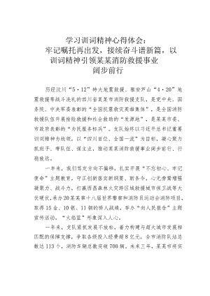 学习训词精神心得体会：牢记嘱托再出发接续奋斗谱新篇以训词精神引领某某消防救援事业阔步前行.docx