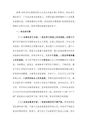 2023年主题教育专题民主生活会领导干部个人对照检查剖析材料.docx