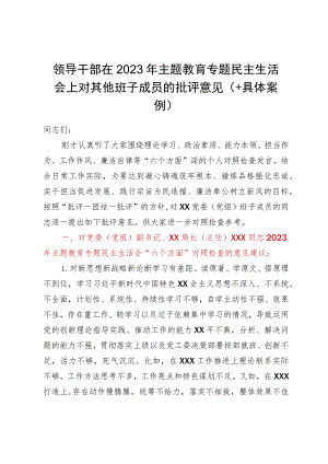 领导干部在2023年主题教育专题民主生活会上对其他班子成员的批评意见（＋具体案例）.docx