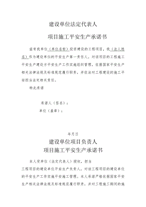 建设、监理、施工单位法定代表人及项目负责安全生产承诺书.docx