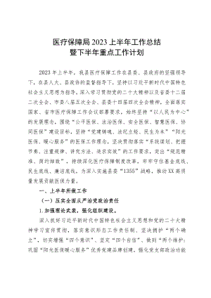 医保局2023年上半年工作总结及下半年工作计划.docx