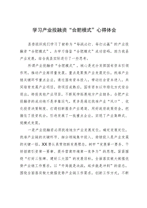 学习产业投融资“合肥模式”心得体会.docx