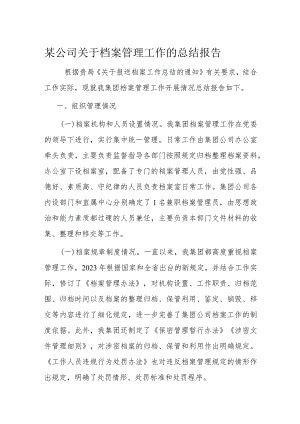 某公司关于档案管理工作的总结报告.docx