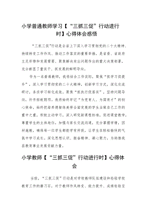 小学普通教师学习【“三抓三促”行动进行时】心得体会感悟(精选三篇).docx