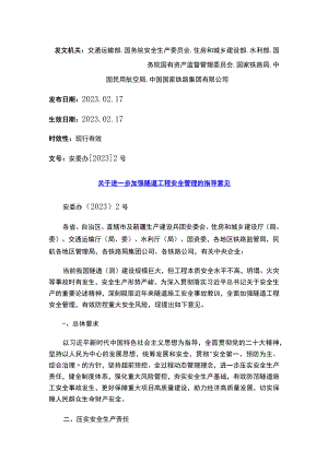 关于进一步加强隧道工程安全管理的指导意见.docx