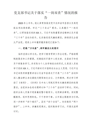 党支部书记关于落实“一岗双责”情况的报告(4).docx