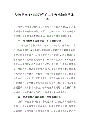 纪检监察主任学习党的二十大精神心得体会(精选三篇).docx