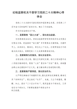 纪检监察机关干部学习党的二十大精神心得体会(精选三篇).docx