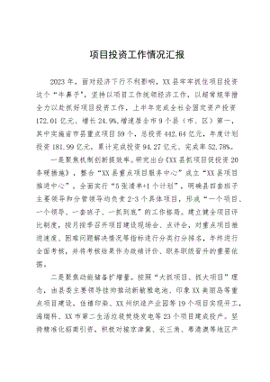 项目投资工作情况汇报.docx