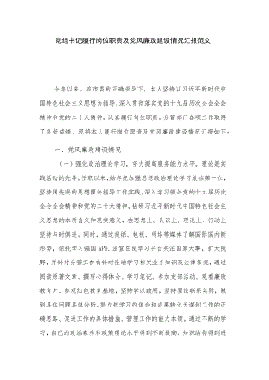 党组书记履行岗位职责及党风廉政建设情况汇报范文.docx