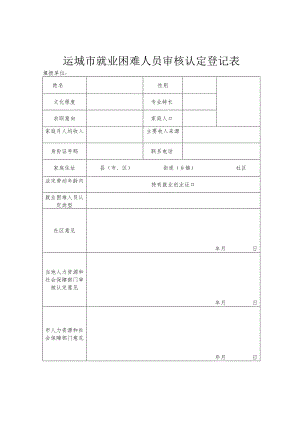 运城市就业困难人员审核认定登记表.docx