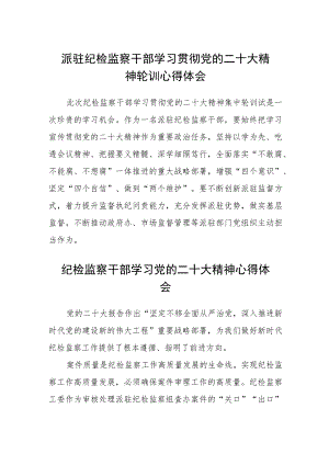 派驻纪检监察干部学习贯彻党的二十大精神轮训心得体会(精选三篇).docx