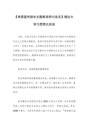 【常委宣传部长主题教育研讨发言】理论大学习 思想大武装.docx