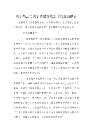 关于某公司关于档案管理工作的总结报告.docx