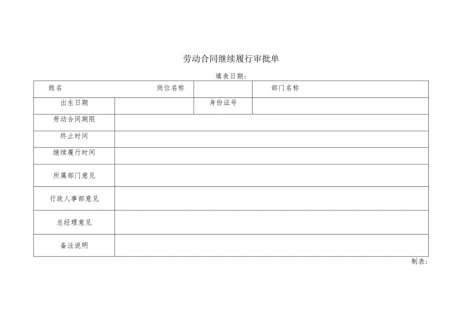 劳动合同继续履行审批单.docx_第1页