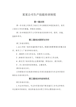 某某公司生产技能培训制度.docx