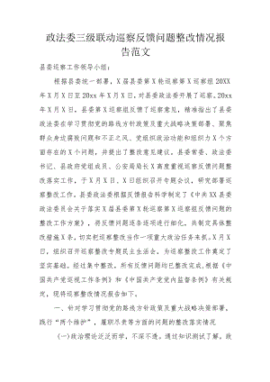 政法委三级联动巡察反馈问题整改情况报告范文.docx