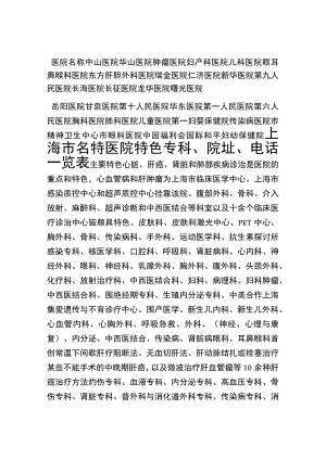 上海市名特医院特色专科院址电话一览表.docx
