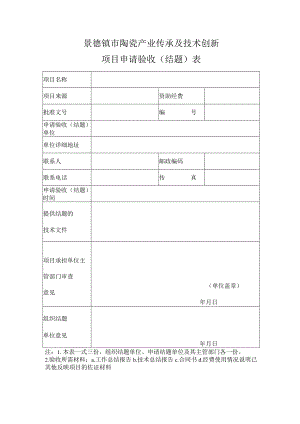 景德镇市陶瓷产业传承及技术创新项目申请验收结题表.docx
