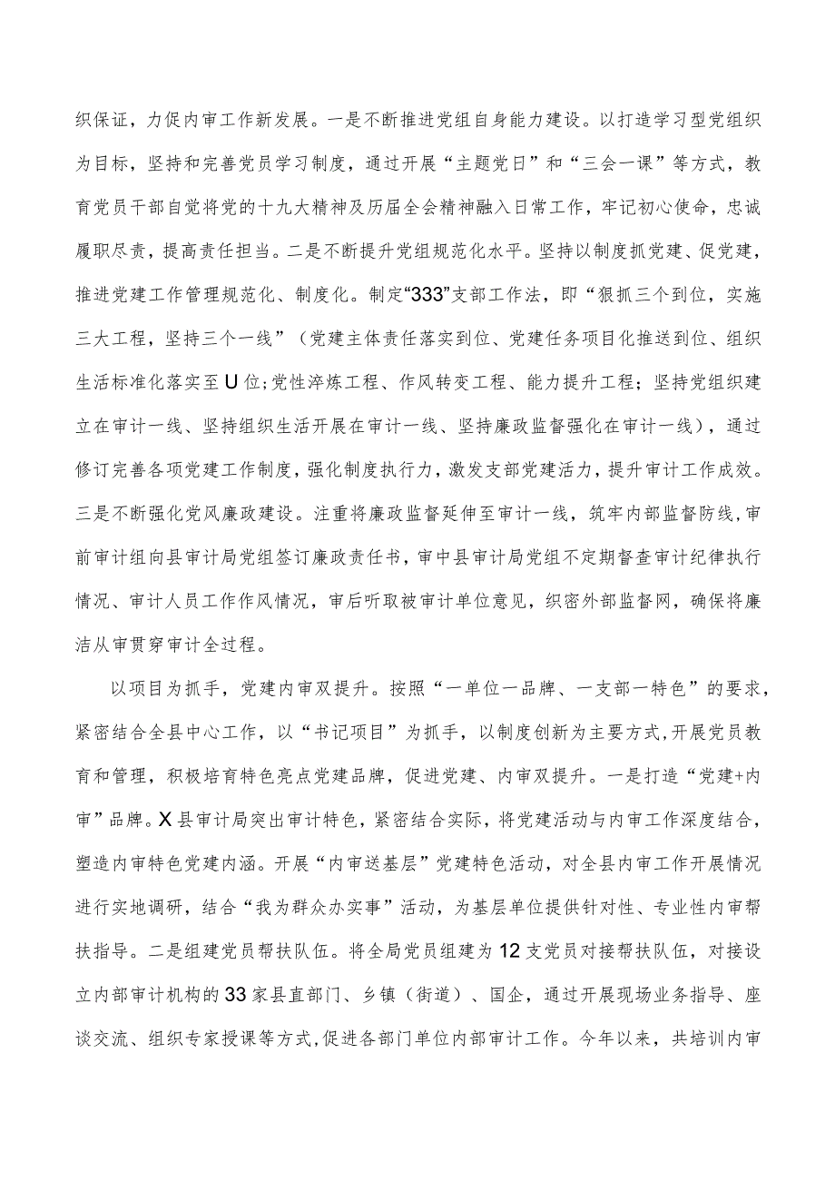 党建品牌创建经验材料构建“党建+内审”工作格局筑牢“免疫系统”第一防线（县审计局）.docx_第2页