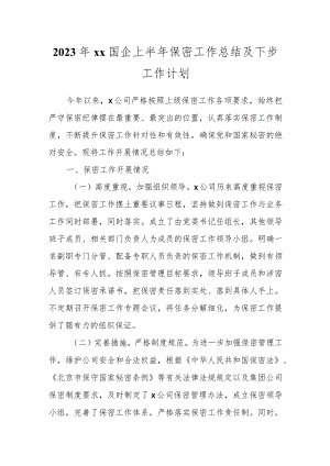 2023年XX国企上半年保密工作总结及下步工作计划.docx