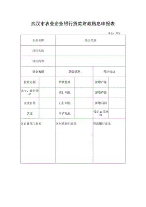 武汉市农业企业银行贷款财政贴息申报表.docx