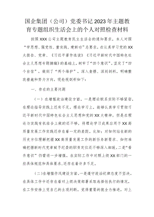 国企集团（公司）党委书记2023年主题教育专题组织生活会上的个人对照检查材料.docx