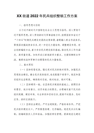 XX街道2022年民兵组织整顿工作方案.docx