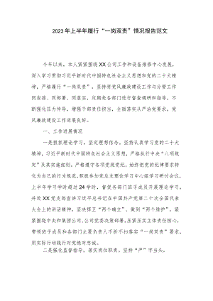 2023年上半年履行“一岗双责”情况报告范文.docx