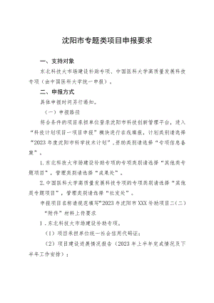 沈阳市专题类项目申报要求.docx