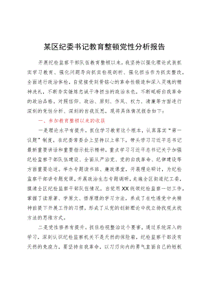 某区纪委书记教育整顿党性分析报告.docx