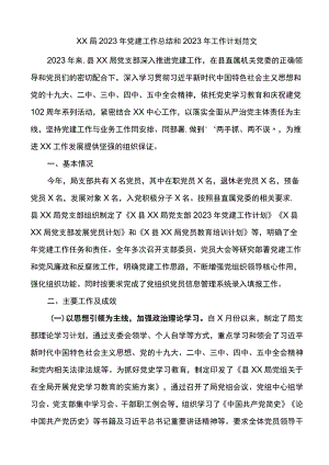 XX局2023年党建工作总结和2023年工作计划范文.docx