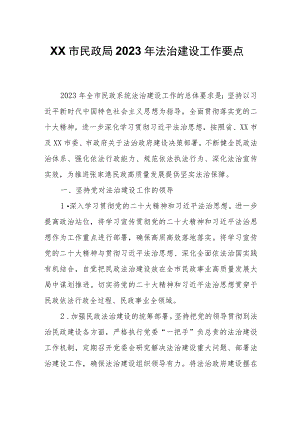 XX市民政局2023年法治建设工作要点.docx