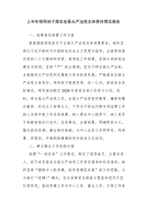 上半年领导班子落实全面从严治党主体责任情况报告.docx