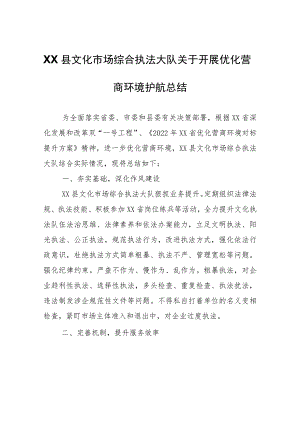 XX县文化市场综合执法大队关于开展优化营商环境护航总结.docx