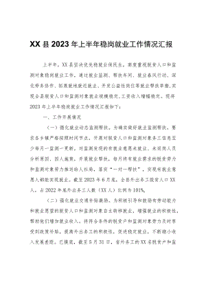 XX县2023年上半年稳岗就业工作情况汇报.docx