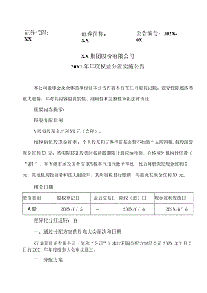 XX集团股份有限公司20X1年年度权益分派实施公告.docx