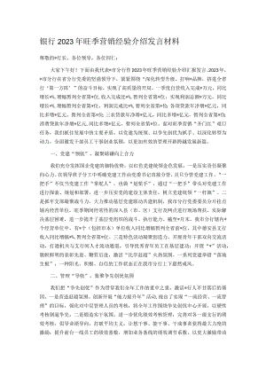 银行2023年旺季营销经验介绍发言材料.docx