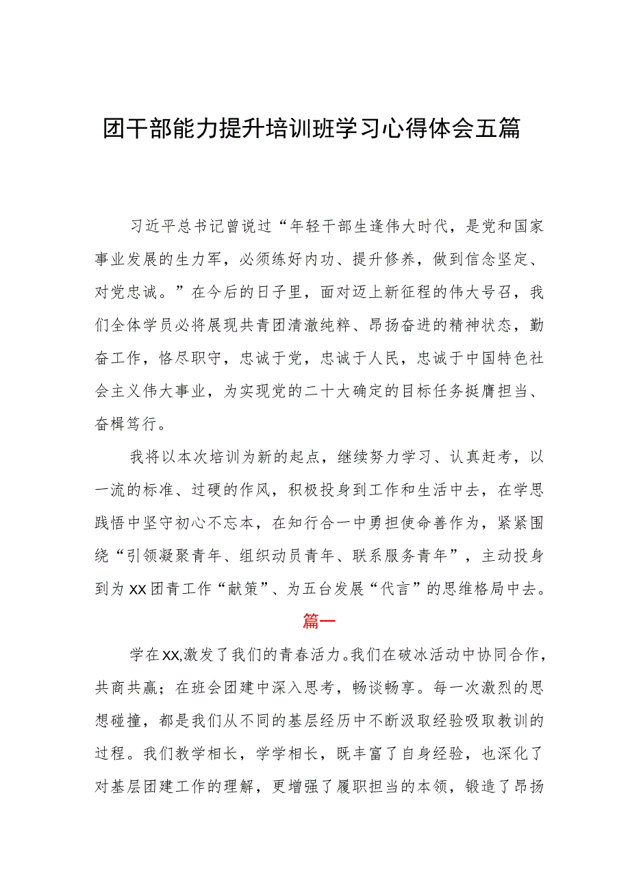 团干部能力提升培训班学习心得体会五篇.docx_第1页