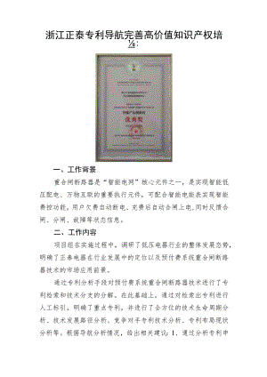 浙江正泰专利导航完善高价值知识产权培育.docx