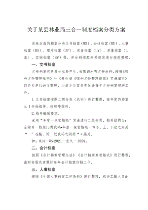 关于某县林业局三合一制度档案分类方案.docx